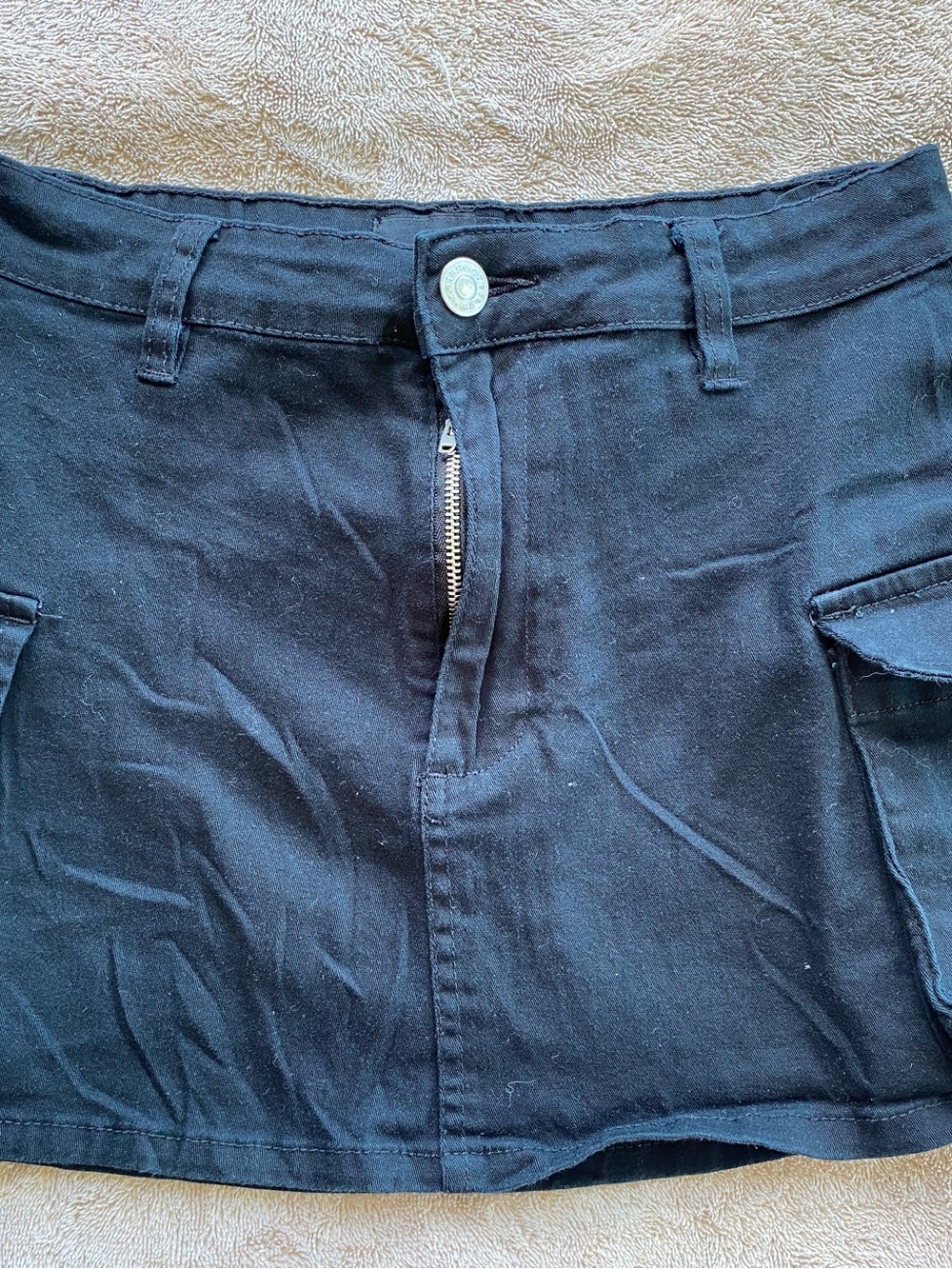 refuge Black Mini Skirt with Front Zip and Cargo Pockets